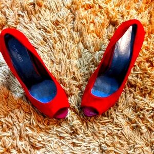 Nine West Suede and Patent Peep toe platform